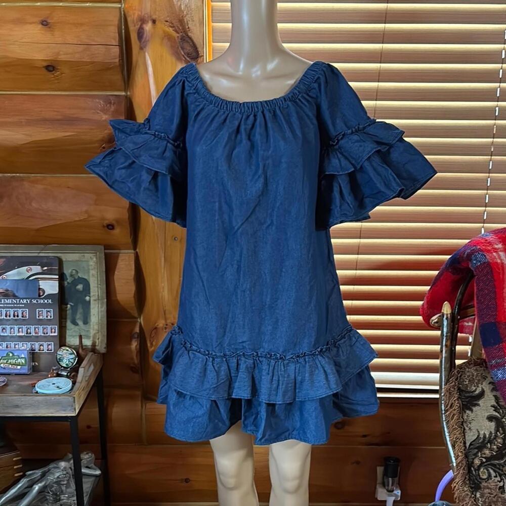 Blue Ruffled‎ Flutter Sleeve Sundress